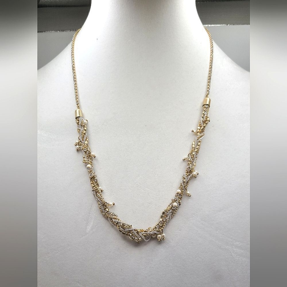 Banana Republic Necklace Rhinestones Faux Pearls Goldtone And Silvertone 12$